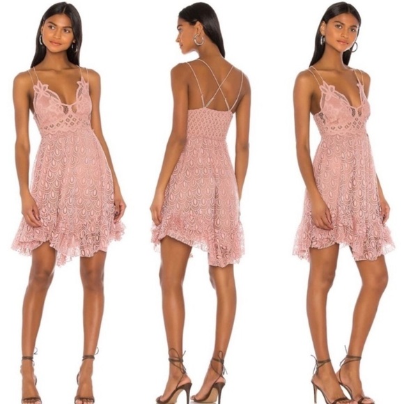 FREE People Adella Crochet Lace Slip Velvet Burnout Dress in Pink - Picture 1 of 12